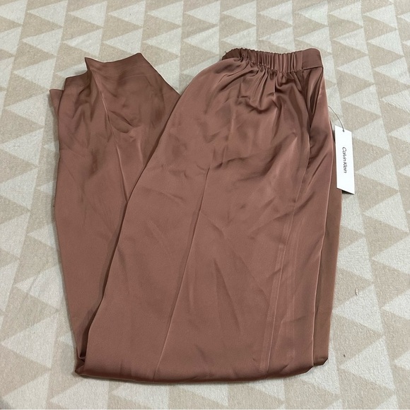 Calvin Klein satin pants wide leg brown elastic waist pull on - Picture 1 of 2